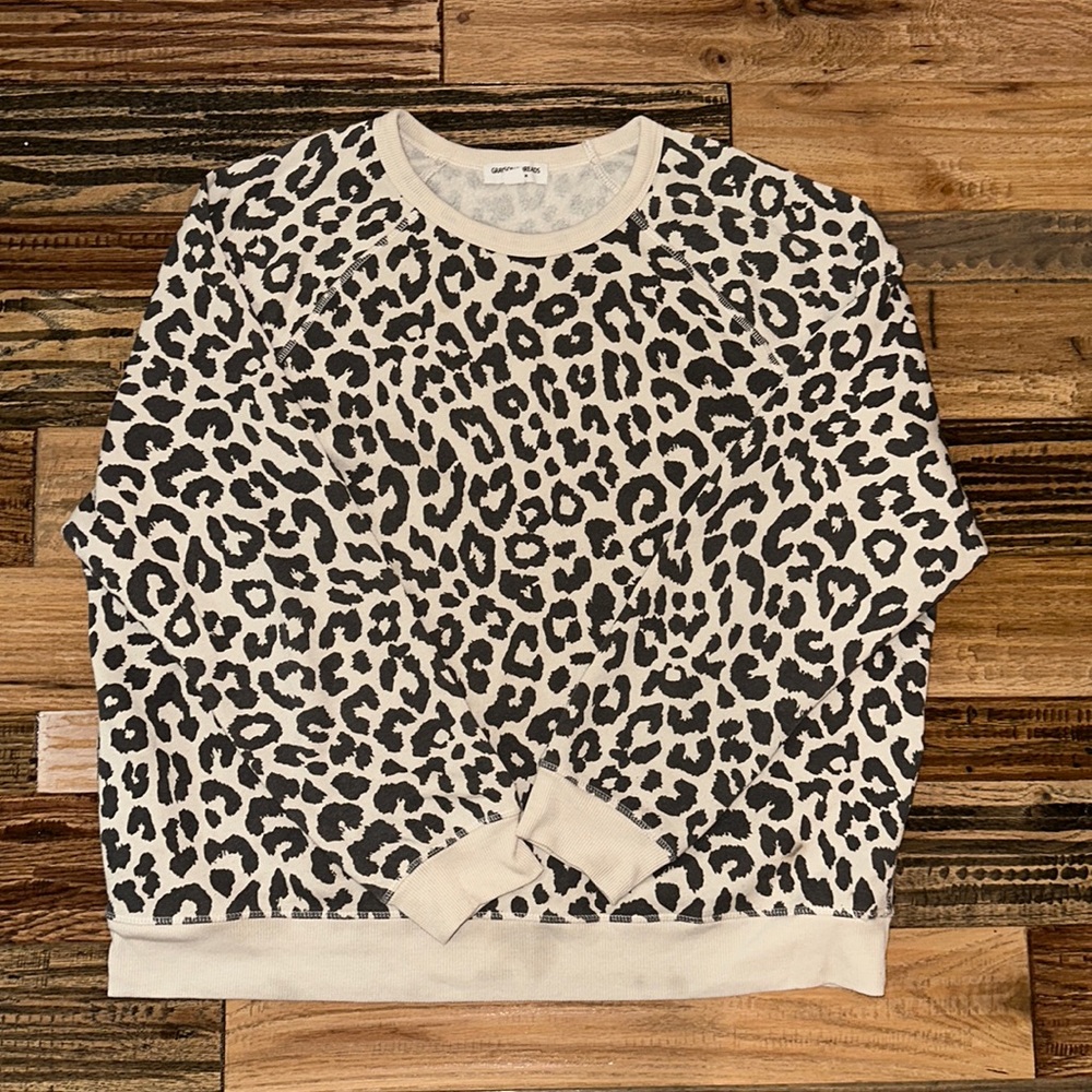 beige and gray leopard print sweatshirt